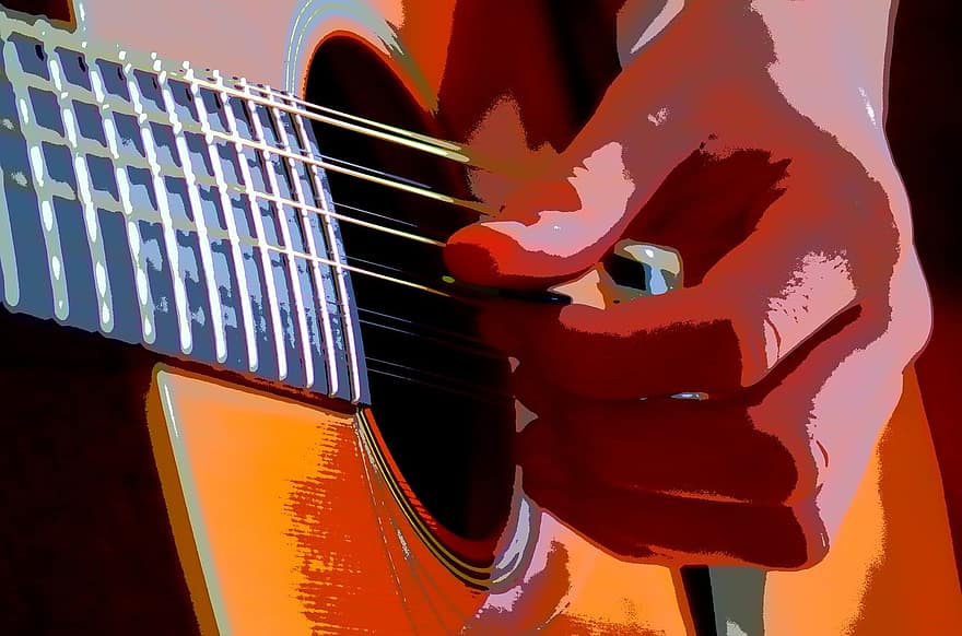 kitara, väline, soittaa kitaraa, musiikki-instrumentti, jouset, ääni, käsi, sormenharjoitus, klampfe