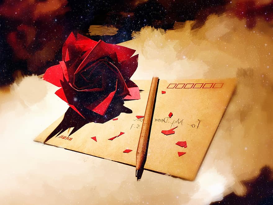 carta, cartes d’amor, roses, manual