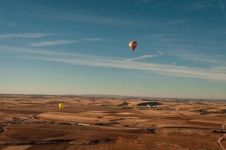 globus d'aire calent, volant, cel, paisatge, aventura, vista, Segovia