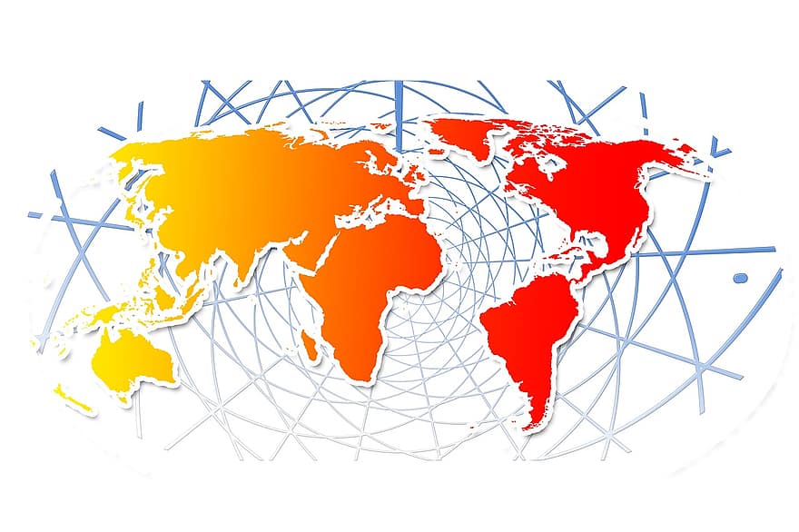 web, netwerk, points, lijnen, continenten, aarde, globaal, wereldwijd, Internationale, interfaces, contact