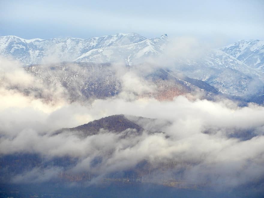 bjerge, tåge, morgen, Kamchatka