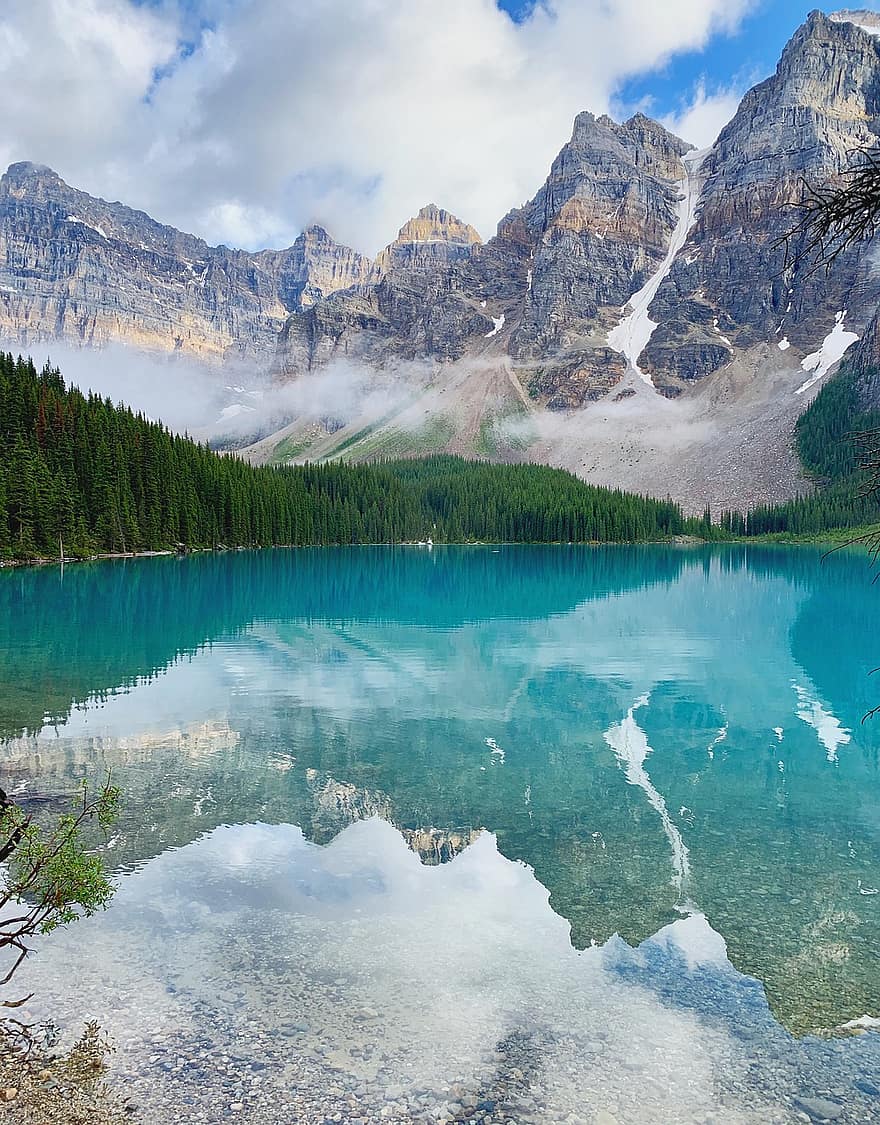 Kanada, banff, Alberta, természet, tájkép, víz, tó, ég, hegyek, Látvány, hegy