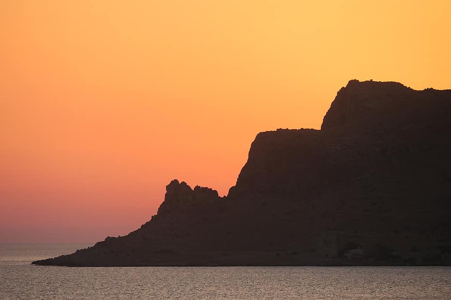 berg-, klif, zonsondergang, kust, kustlijn, avond, Riserva Dello Zingaro, tramonto, sicilia, Sicilië Occidentale