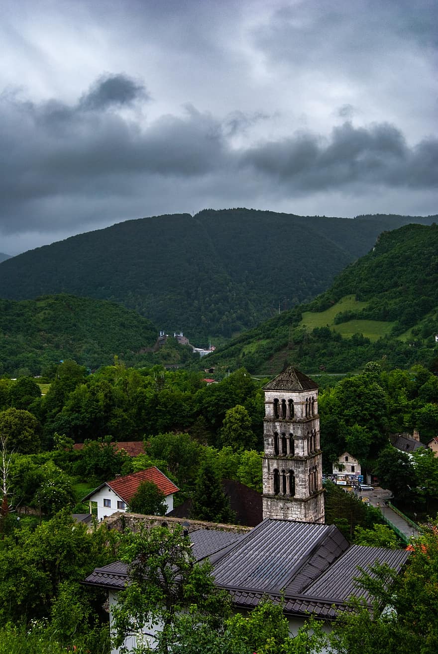 Jajce, Jajce Fortress, Tower, Turret, Watchtower, Outlook, Lookout, Sky, Forest, Trees, Mountains