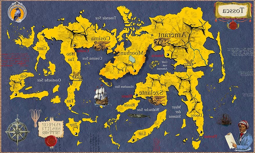 mapa, mapa mundial, Mapa do mundo de fantasia, continentes
