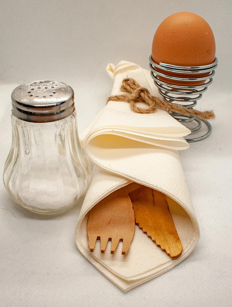 яйцо, принадлежность, питание, завтрак, поваренная соль, вилка, нож