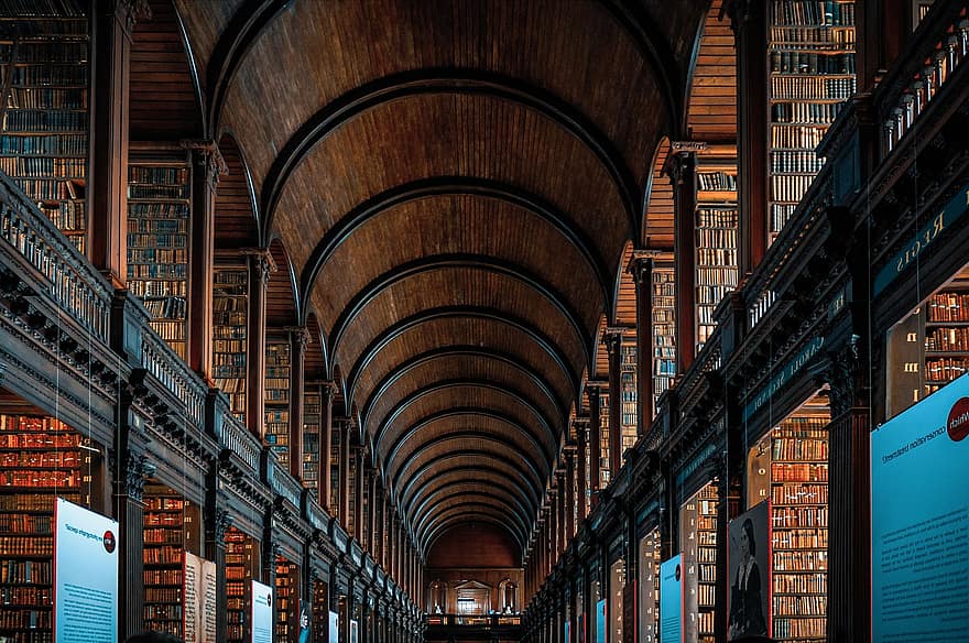 biblioteka, książki, półki na książki, regały na książki, wnętrze, architektura, Uniwersytet, Trinity College