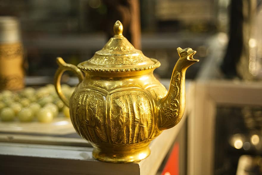 Kettle, Gold, Antique, Artifact, Egypt, Africa, cultures, teapot, single object, close-up, handle