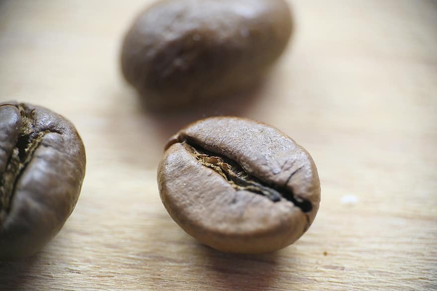 Coffee, Roasted, Macro, Coffee Bean, close-up, bean, seed, wood, backgrounds, food, caffeine