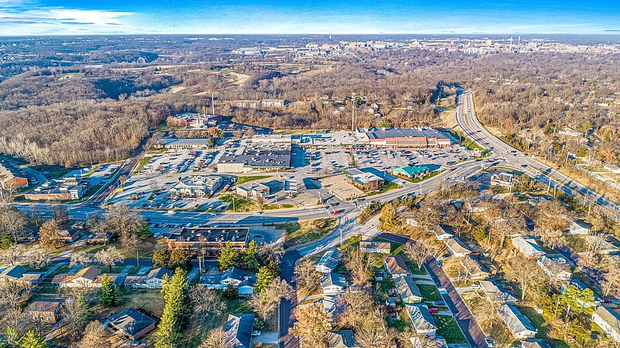 Einkaufszentrum, Stadt, Panorama, städtisch, Horizont, Gebäude, Luftaufnahme, Columbia, Missouri, Vereinigte Staaten von Amerika
