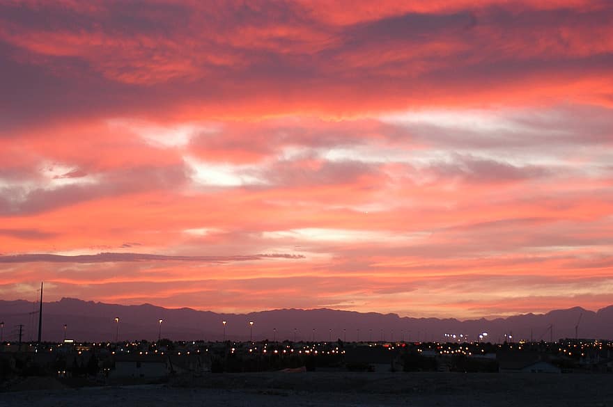 Las Vegas, bjerge, ørken, nevada, landskab, natur, naturskøn, bjerg, sand, udendørs, solnedgang