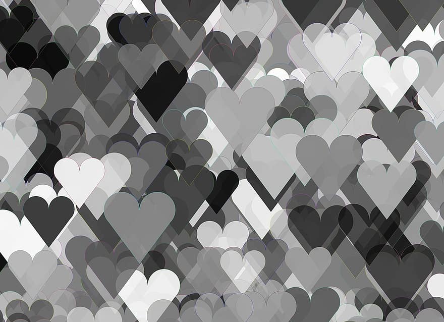 Background, Pattern, Texture, Heart, Love, Creativity, Black, White, Graphical
