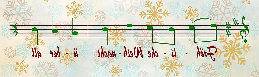 świąteczna piosenka, zapis nutowy, notatki, nuty, Boże Narodzenie, Niemiecki, płatki śniegu, piosenka