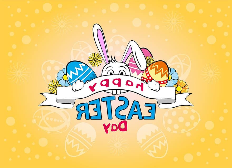 привітання, Щасливого Великодня, Великдень, заєць, яйця, святкування, весна, квіти