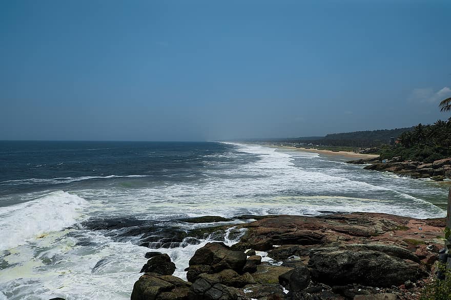 Bãi biển Azhimala, biển, Ấn Độ, Kottukal, thiruvananthapuram, kerala, bờ biển, đại dương