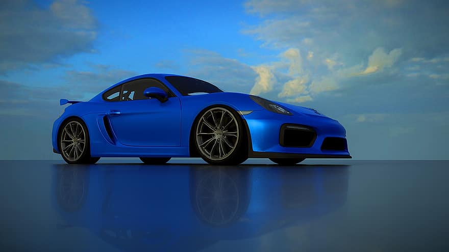 auto, Porsche Cayman Gt, urheiluauto, ajoneuvo, 3d, 3d Mockup, nopeus, kuljetus, maa-ajoneuvo, kiiltävä, pyörä