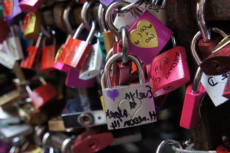låse, symbol, hjerte, kærlighed, forbindelse, sammen, romantisk, Valentins Dag, tillid, romantik