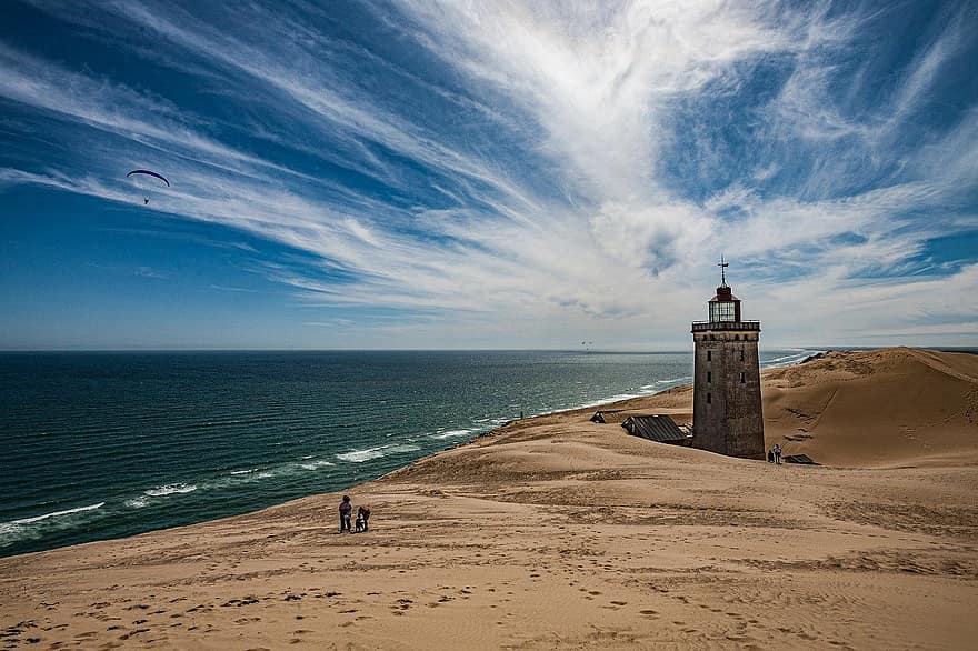маяк, пляж, песок, море, берег, дюна, рубрика, небо, Рубьерг Кнуд Фир, Ютландия