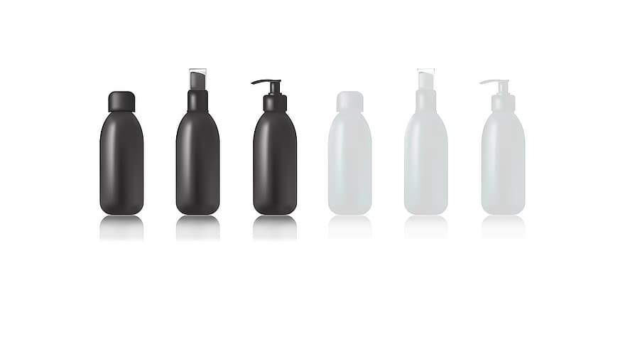 kosmetik, emballage, plast, fugtighedscreme, flaske, hygiejne, skønhedsprodukt, isolerede, shampoo, beholder, kollektion