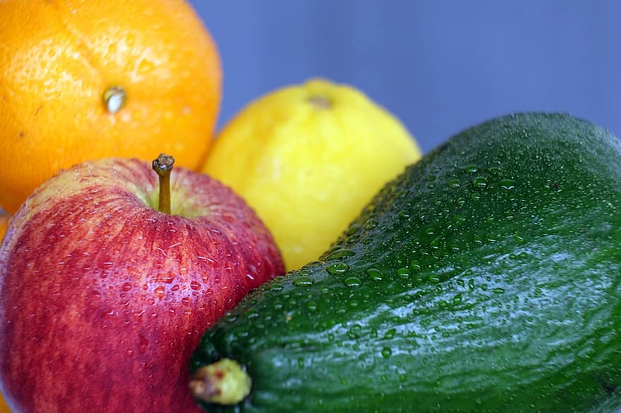 frutta, cibo, rugiada, bagnato, avocado, Mela, arancia, Limone, produrre, salutare, biologico