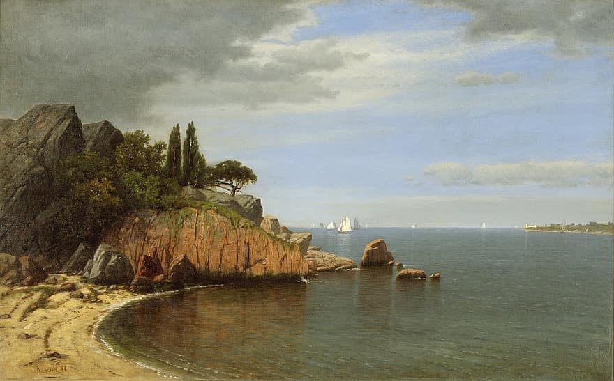 James Brevoort, maisema, maalaus, taide, taiteellinen, taiteellisuus, öljy kankaalle, taivas, pilviä, Puut, luonto