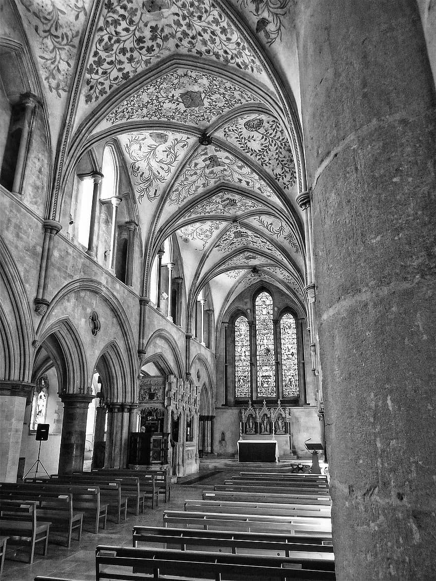 Church, Architecture, Cathedral, christianity, religion, indoors, black and white, famous place, arch, old, catholicism