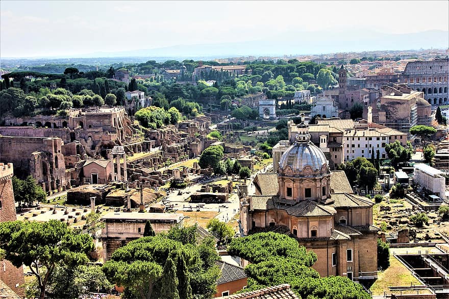 храм, град, панорамен, древен, Рим, архитектура, известен, Италия, градски пейзаж, туризъм, пътуване