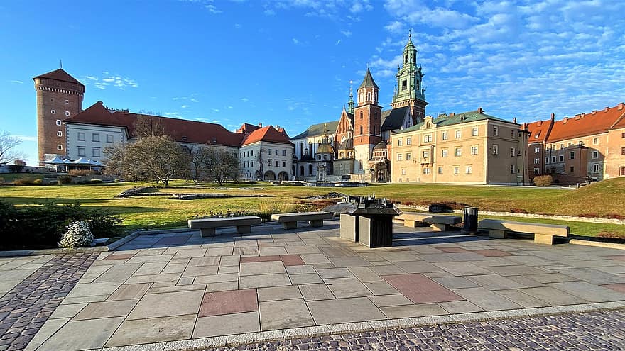 város, utazás, idegenforgalom, Wawel, kastély, székesegyház, krakow