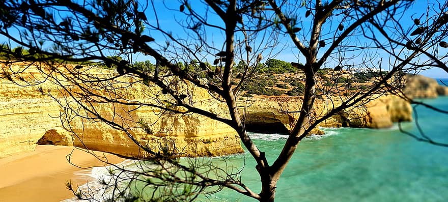 Algarve, hav, gå, å reise, kysthavet, stein, landskap, natur, hule, vann, ferier