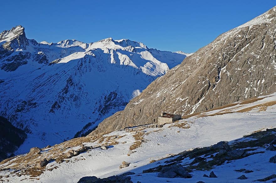 Alperne, bjerge, Maljasset, Saint-paul-sur-ubaye, natur, sne, bjerg, vinter, bjergtop, landskab, is
