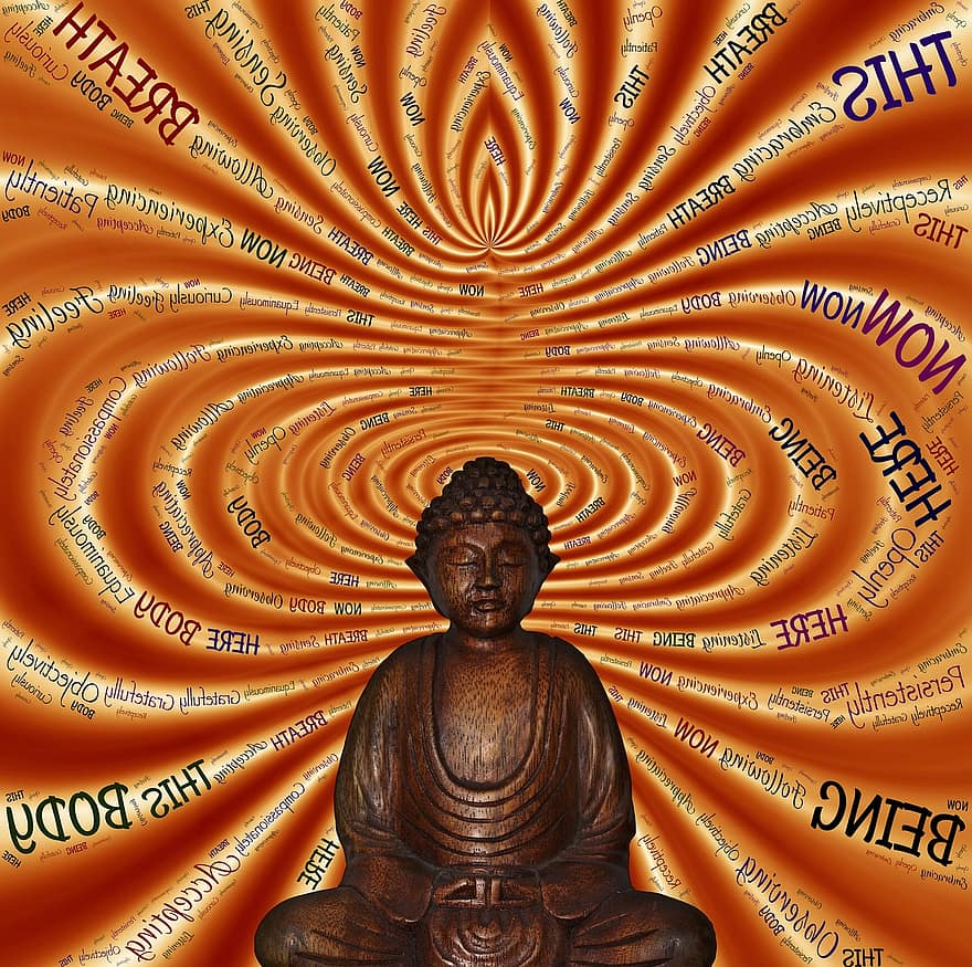 duduk, merenungkan, makhluk, sini, sekarang, menyajikan, meditasi, sadar, perhatian, kehadiran, kesadaran