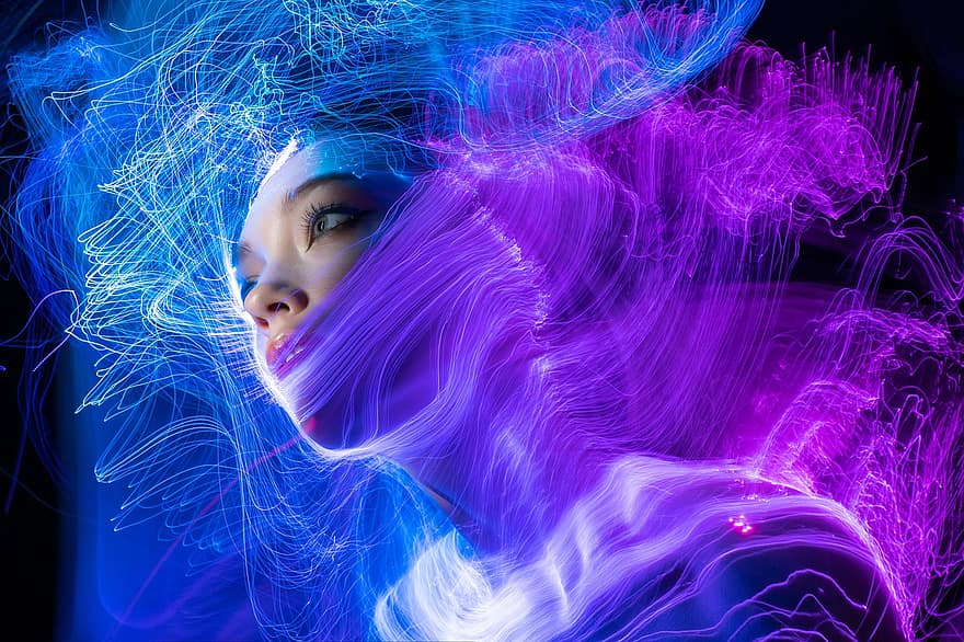 Woman, Face, Light Painting, Light, Girl, Beauty, Portrait, Abstract, Colorful, Fantasy, Creative