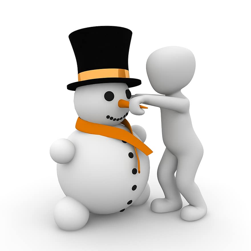 boneco de neve, construir, amigáveis, neve, inverno, Diversão, crianças, Fora, natureza, bola de neve, frio