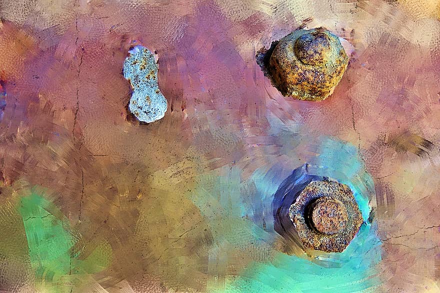 Rust, Metal, Screws, Close Up, Decay, Old, backgrounds, multi colored, abstract, illustration, pattern
