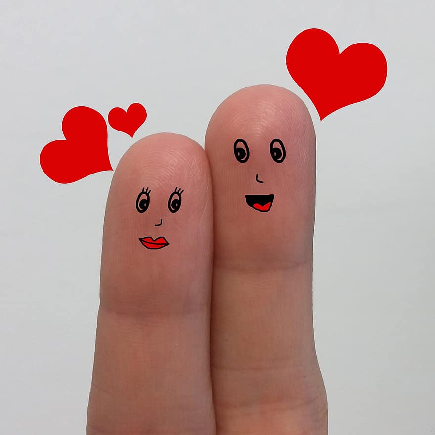 els dits, dibuix, amor, parella, cor, cors, vermell, emoticones, dit, dia de Sant Valentí, compromís
