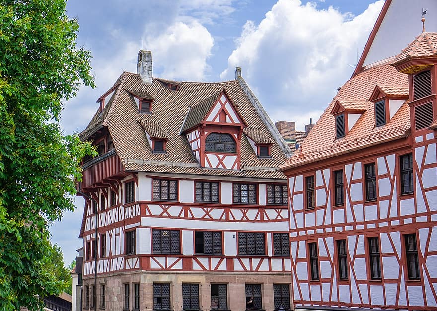 Fachwerkhaus, truss struktur, statikk, bygning, hus, murverk, fasade, Nürnberg, Bindingsverk, arkitektur, historisk