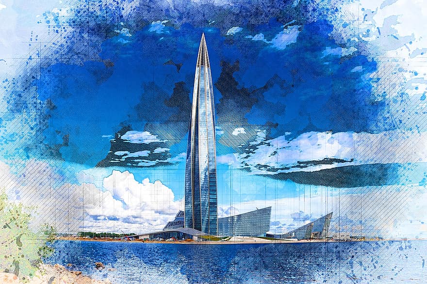 Skyscraper, Tower, Building, Glass, River, Urban, Offices, Architecture, Construction, Futuristic