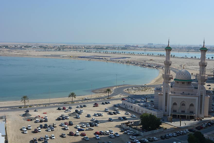 sharjah, moschea, lago, mare, Emirati Arabi Uniti
