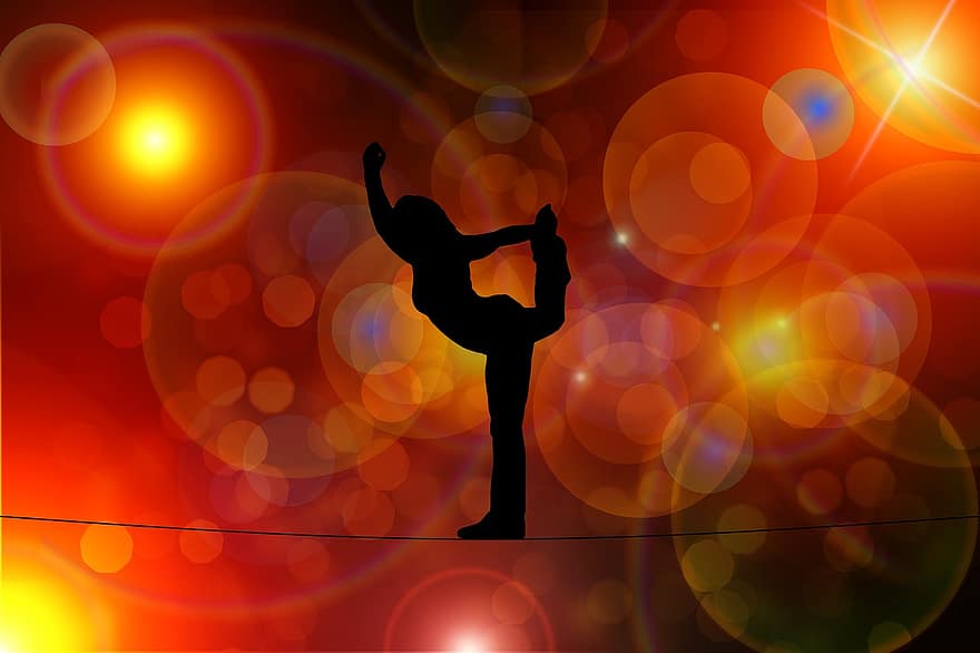ioga, silhueta, mulher, relaxamento, desportivo, meditação, inspiração, cordas altas, High-wire Act, corda bamba, atmosfera