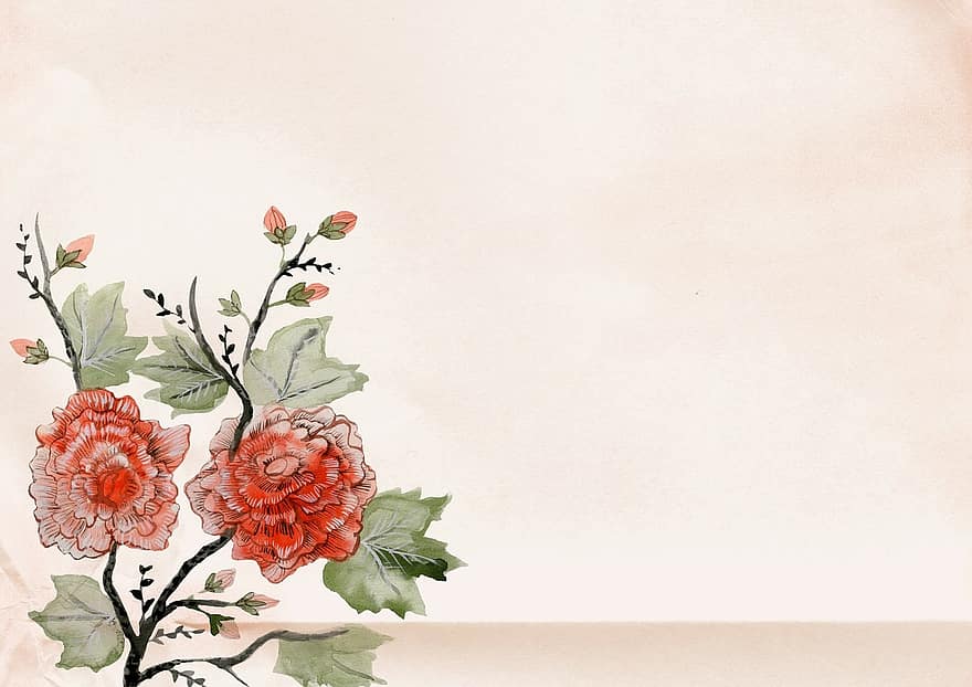 реколта, заден план, Япония, цвете, роза, стар, пергамент, страница, японски, акварел, дизайн