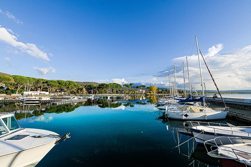 Boote, Hafen, See, See Bolsena, Italien, Wasser, Natur, Reflexion, Himmel, Wasserfahrzeug, Yacht