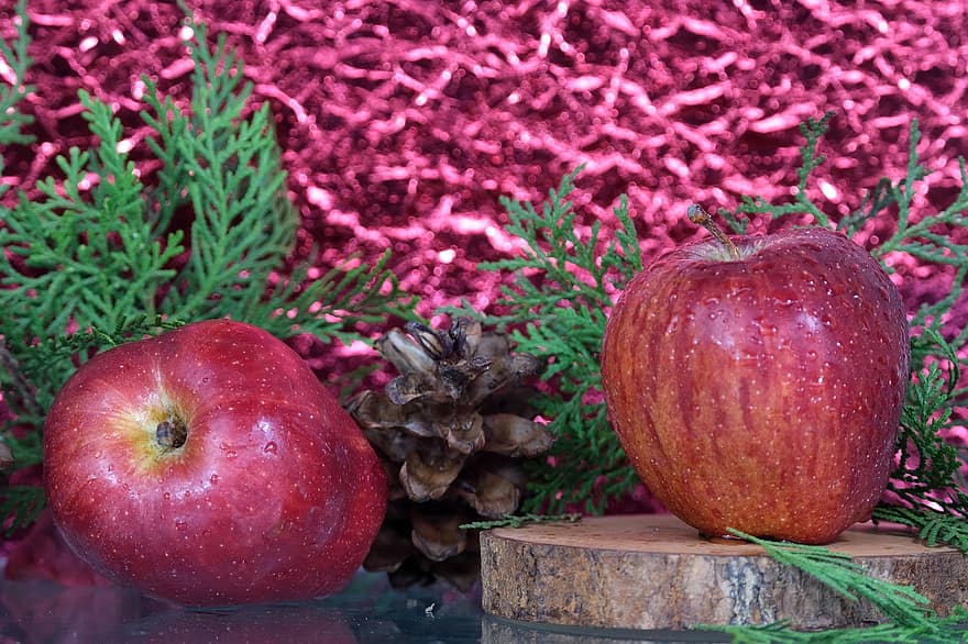 obuolys, vaisiai, pušies kūgis, ruduo, lapai, Iš arti, šviežumas, sezoną, maisto, fonas, sveika mityba