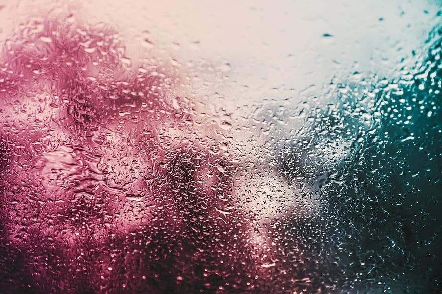 비, 유리, 푸른, 담홍색, 날씨, 창문, 물, 젖은, 하락, 물방울, 액체