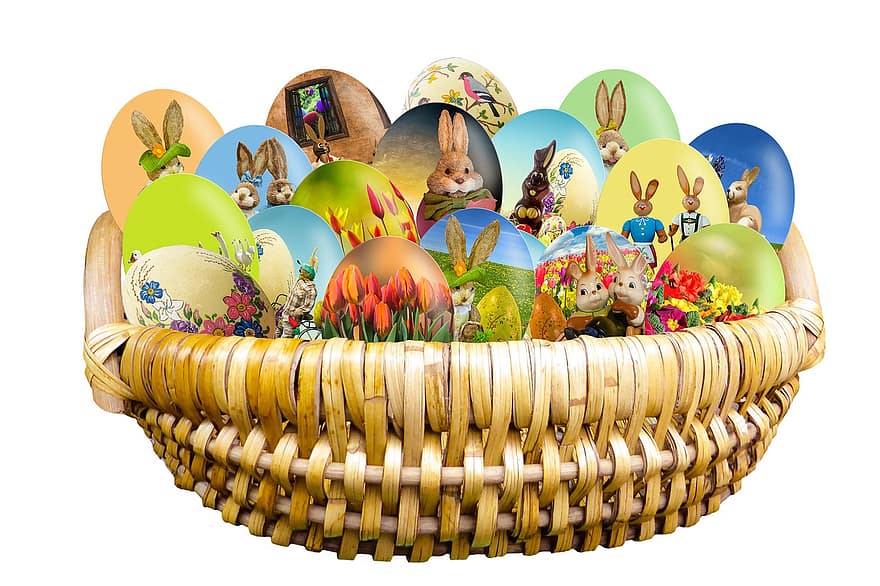 påske, påske nest, påskeegg, påskefestival, påskeharen, symbol, påske tema, dekorasjon, multi farget, feiring, kurv