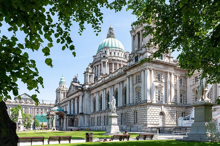 építészet, Belfast, Városháza, Európa, Észak-Írország, utazás, uk