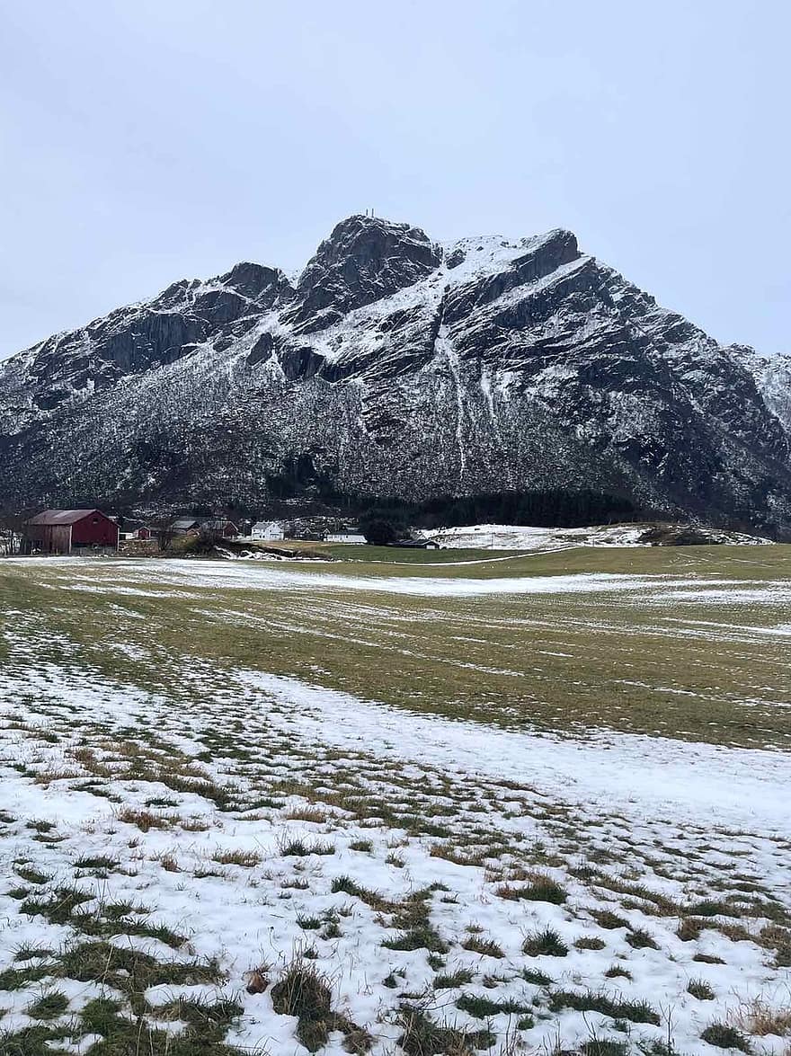 노르웨이, 산, 겨울, 눈