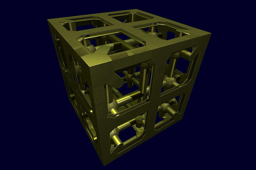 куб, дизайн, технический, металл, 3d, форма, технология, геометрический