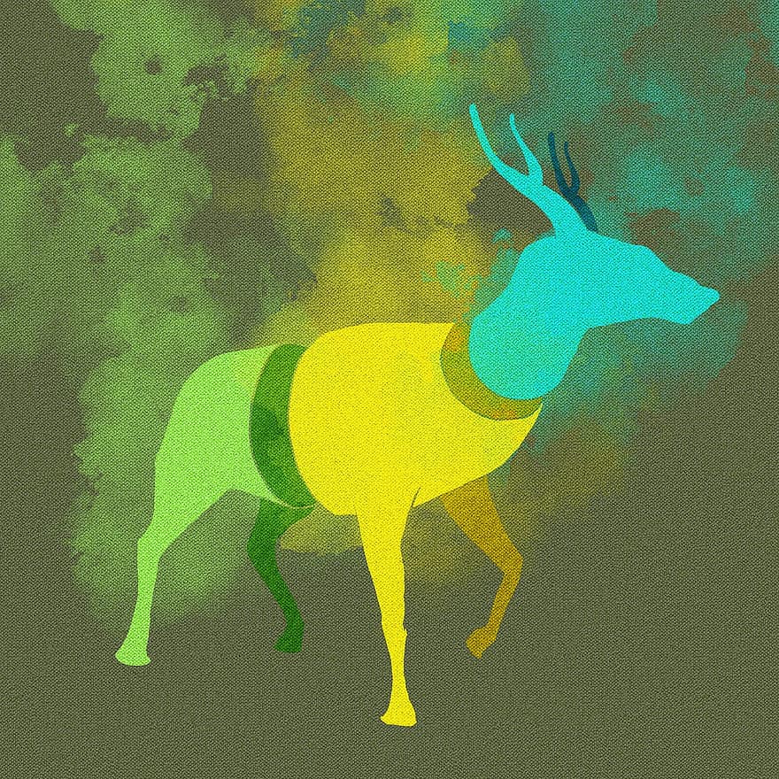 Cartoon, Hand-painted, Deer, Smoke, Illusion, Color, Green Cartoon, Green Smoke, Green Painting