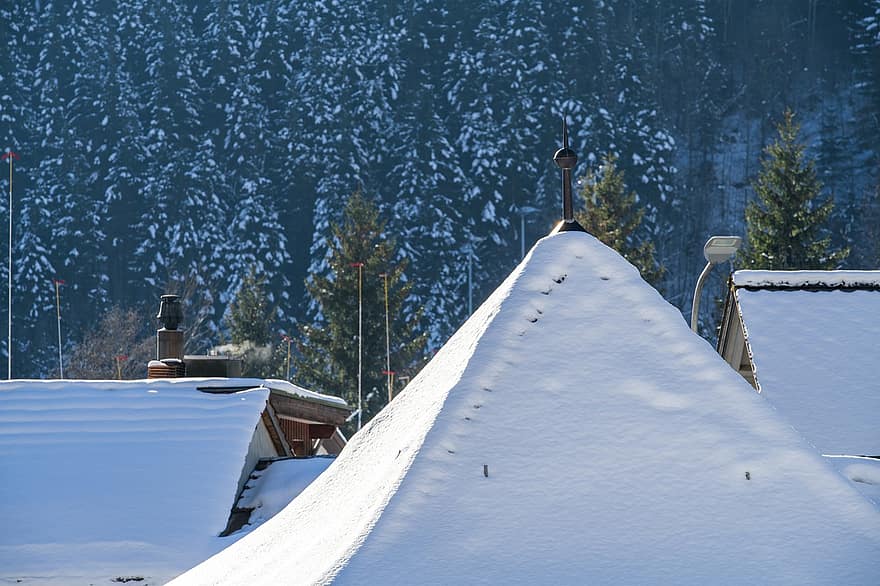 pueblo, casas, invierno, nieve, techos, arboles, edificios, arquitectura, Engelberg