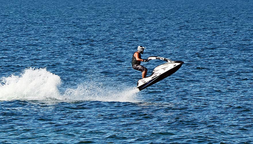 jet ski, skuter air, laut, perahu pribadi, olahraga Air, lompatan, air, guyuran, menyenangkan, aktivitas